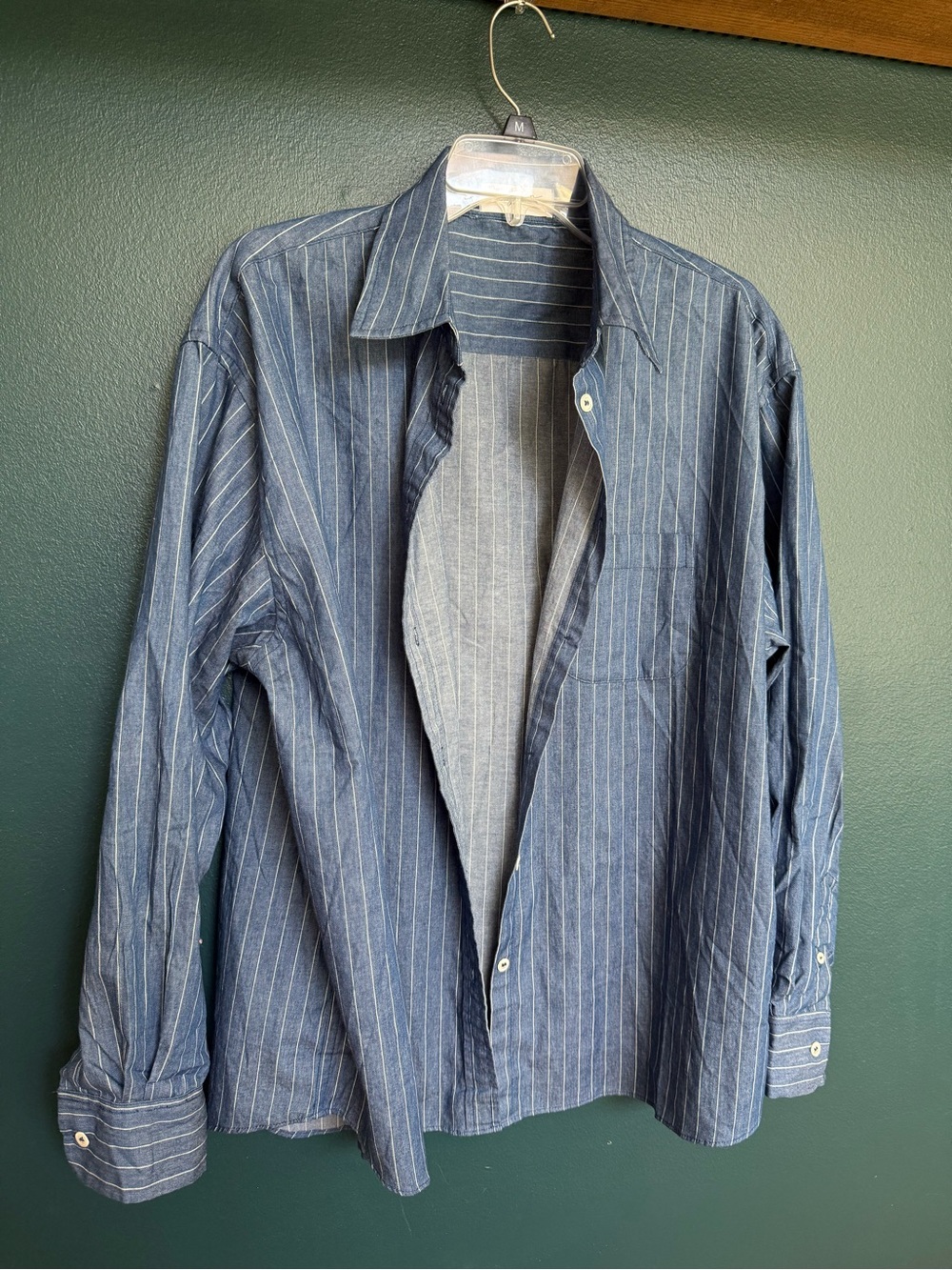 Carly Jean Los Angeles Women’s Denim Navy Pinstripe Cotton Button Down Shirt